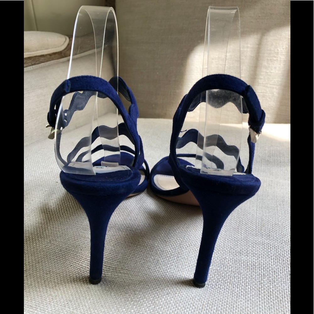 Prada Scalloped Sandals Blue Suede Heel Buckle US 8 - Picture 5 of 8